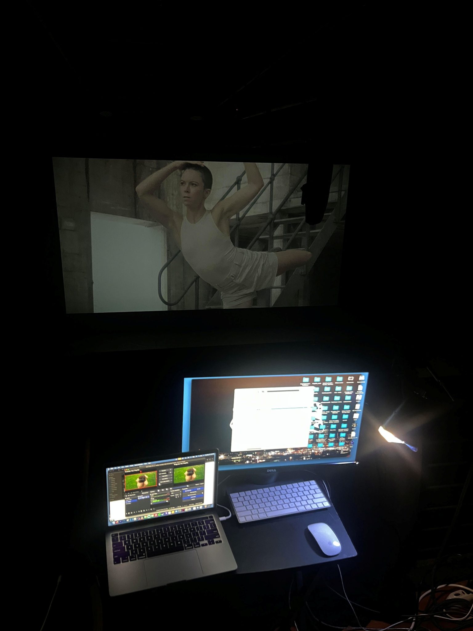 Video being projected from two laptop screens of Fuselage dance